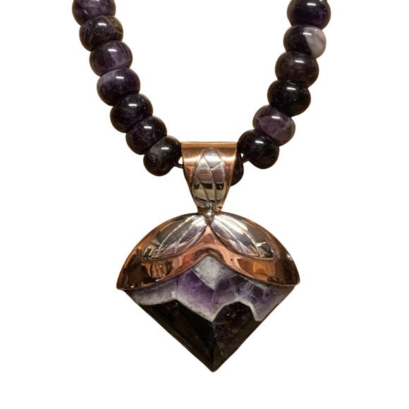 Jay King Necklace & Pendant Sterling Silver, Copper and Amethyst Statement Piece - Picture 5 of 14